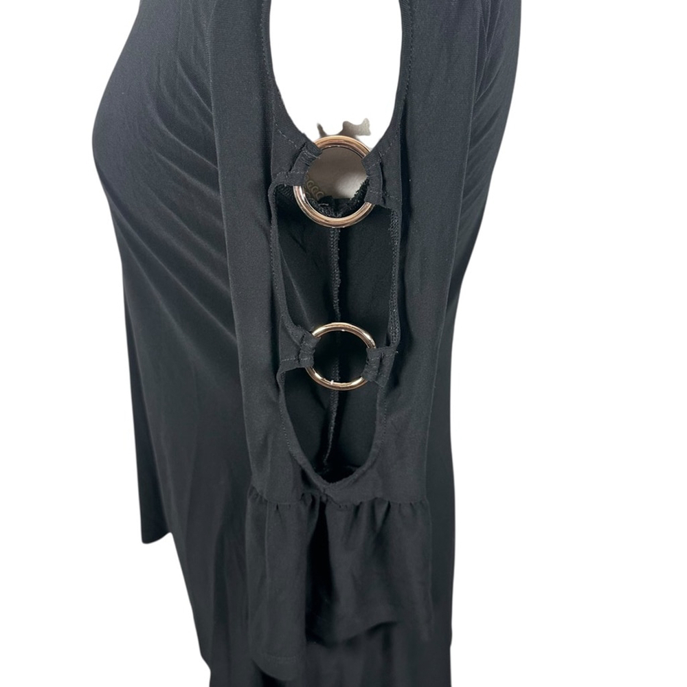 Joseph Ribkoff Black Tunic Top Silver Accent Slit Sleeves Jersey knit Size 10 - Picture 7 of 9